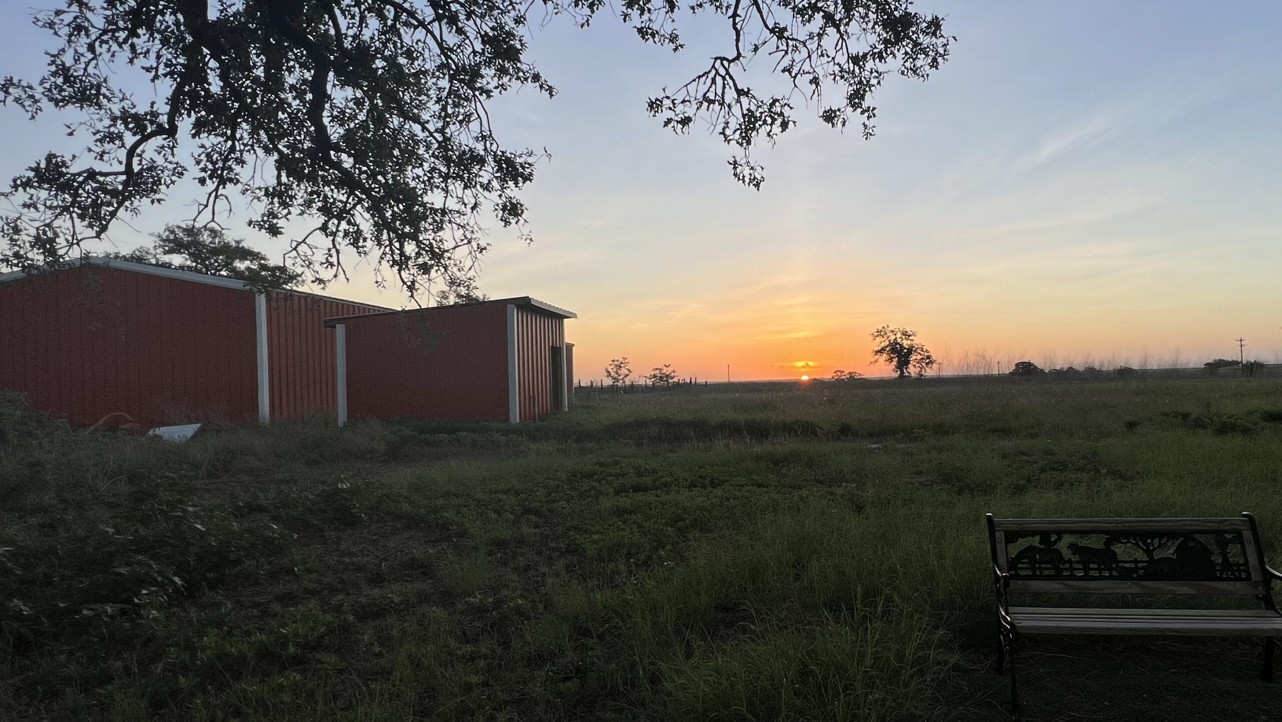 Central Texas acreage and open land at sunset.