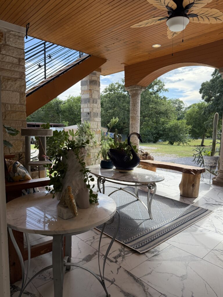 Covered outdoor living space at a Central Texas home